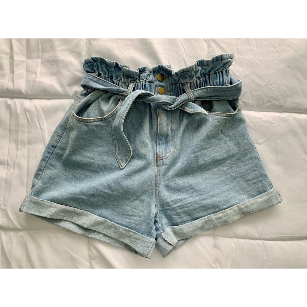 Paper Bag Waist Denim Shorts